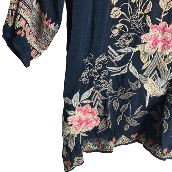 JOHNNY WAS Floral Garden Embroidered Blouse Navy - Picture 3 of 12